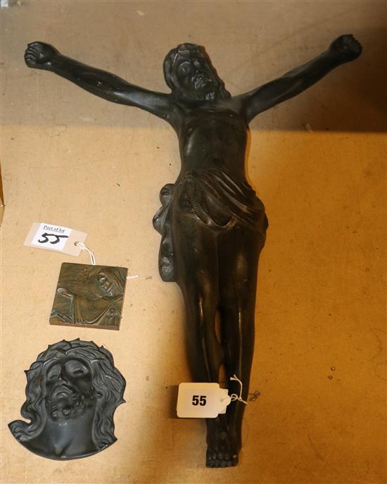 Bronze model of Christ & 2 small cartouches